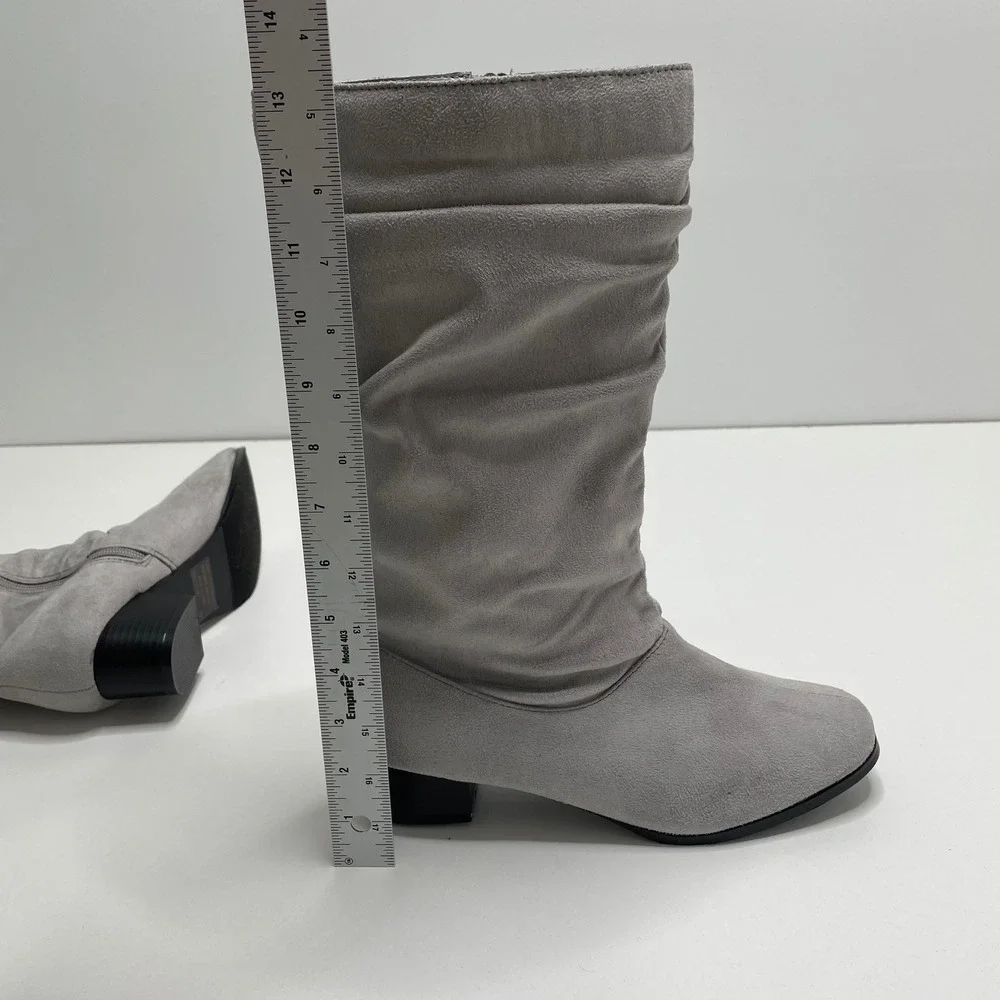 Classique Womens Grey Faux Suede Slouch Mid-Calf Boots Block Heel 9M Cowgirl